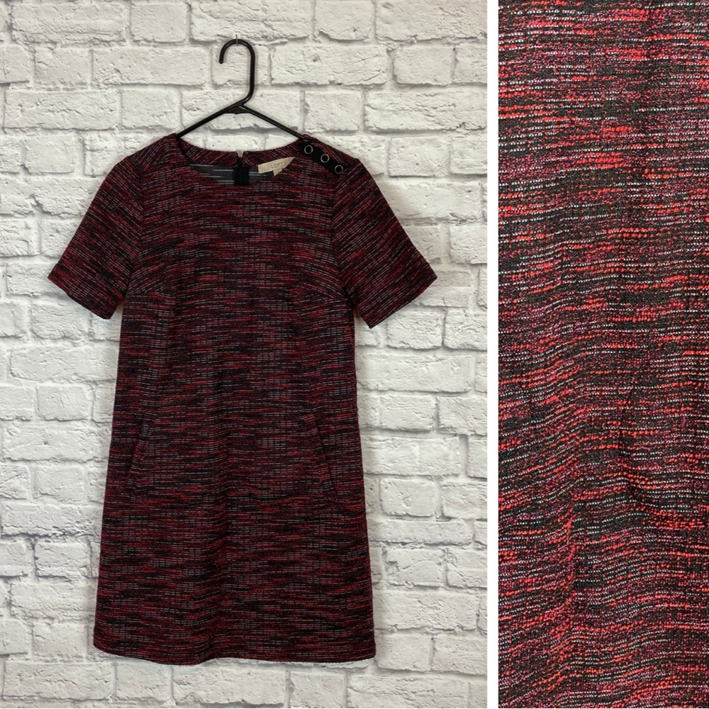 LOFT Red Tweed Mini Shift Dress - Size S